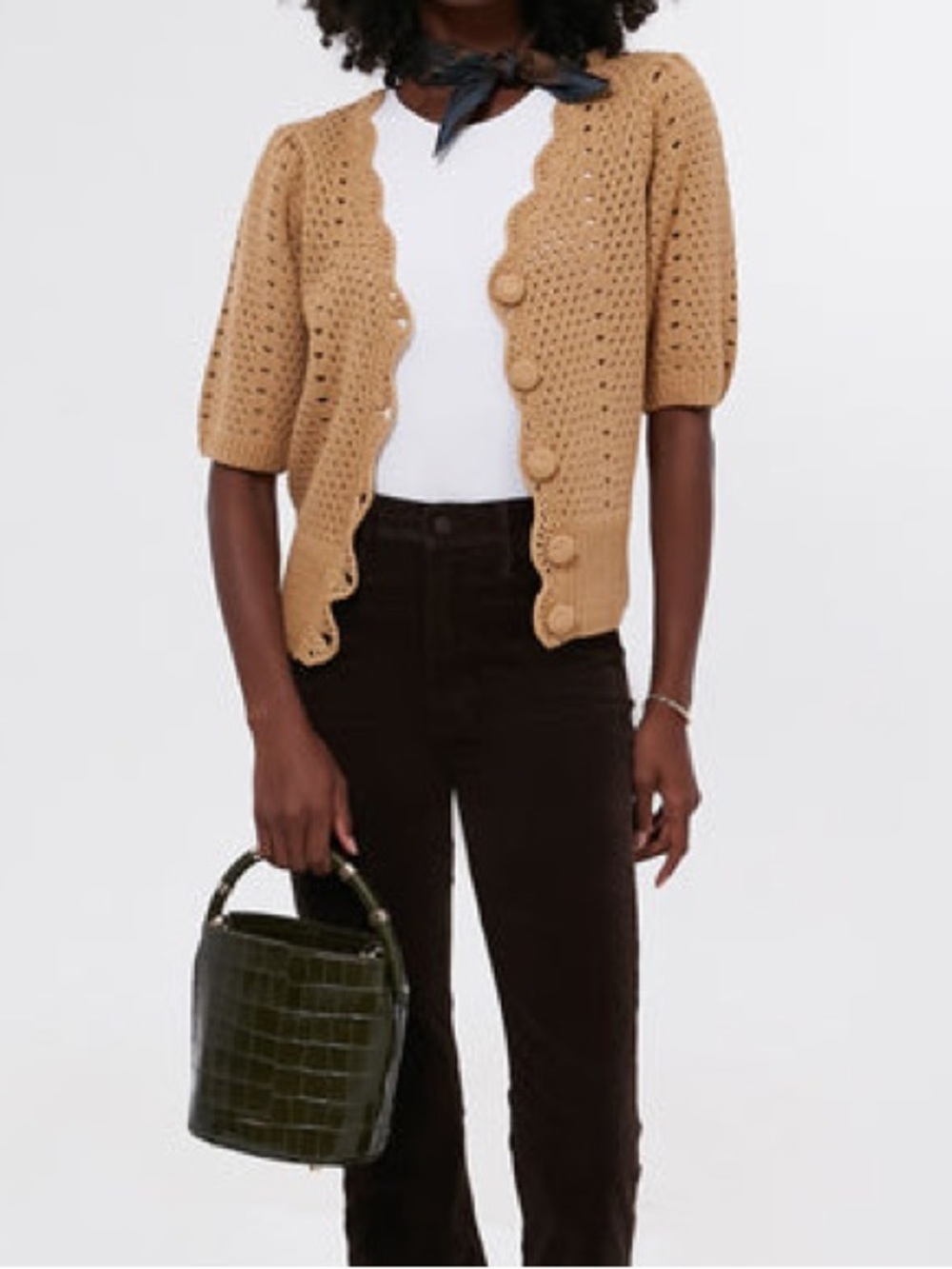 Tuckernuck Hyacinth House Short Sleeve Alice Sweater Cardigan Tan XS Cottagecore